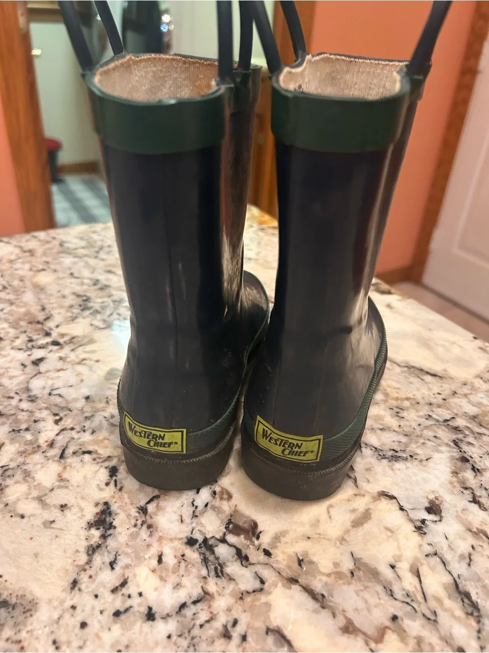 Western Chief Kids Blue Rain Boots with Green Trim